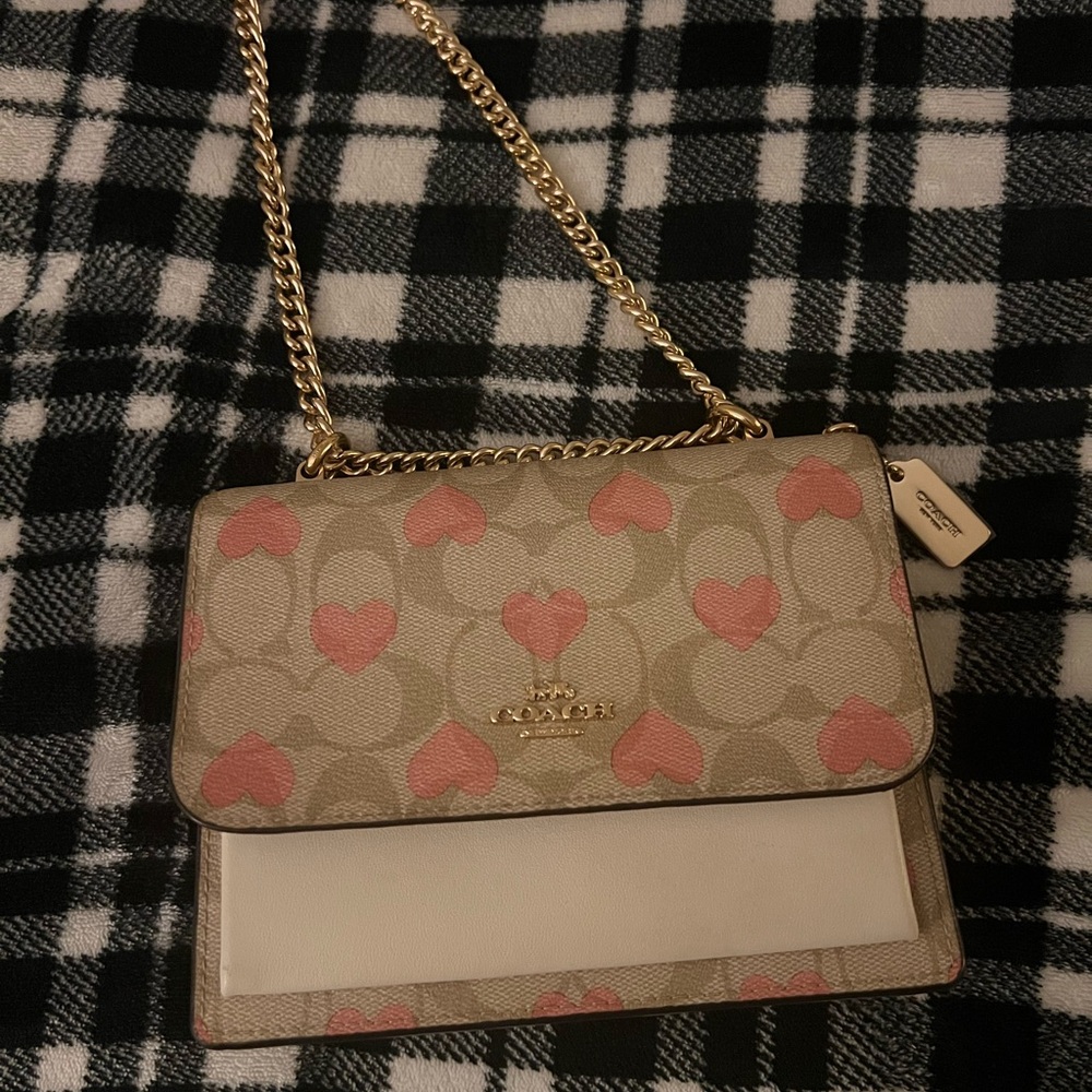 Coach Beige and Pink Heart Crossbody Bag